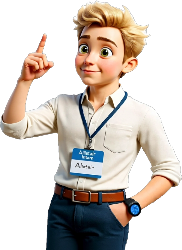 Alistair the Intern pointing towards the signup form