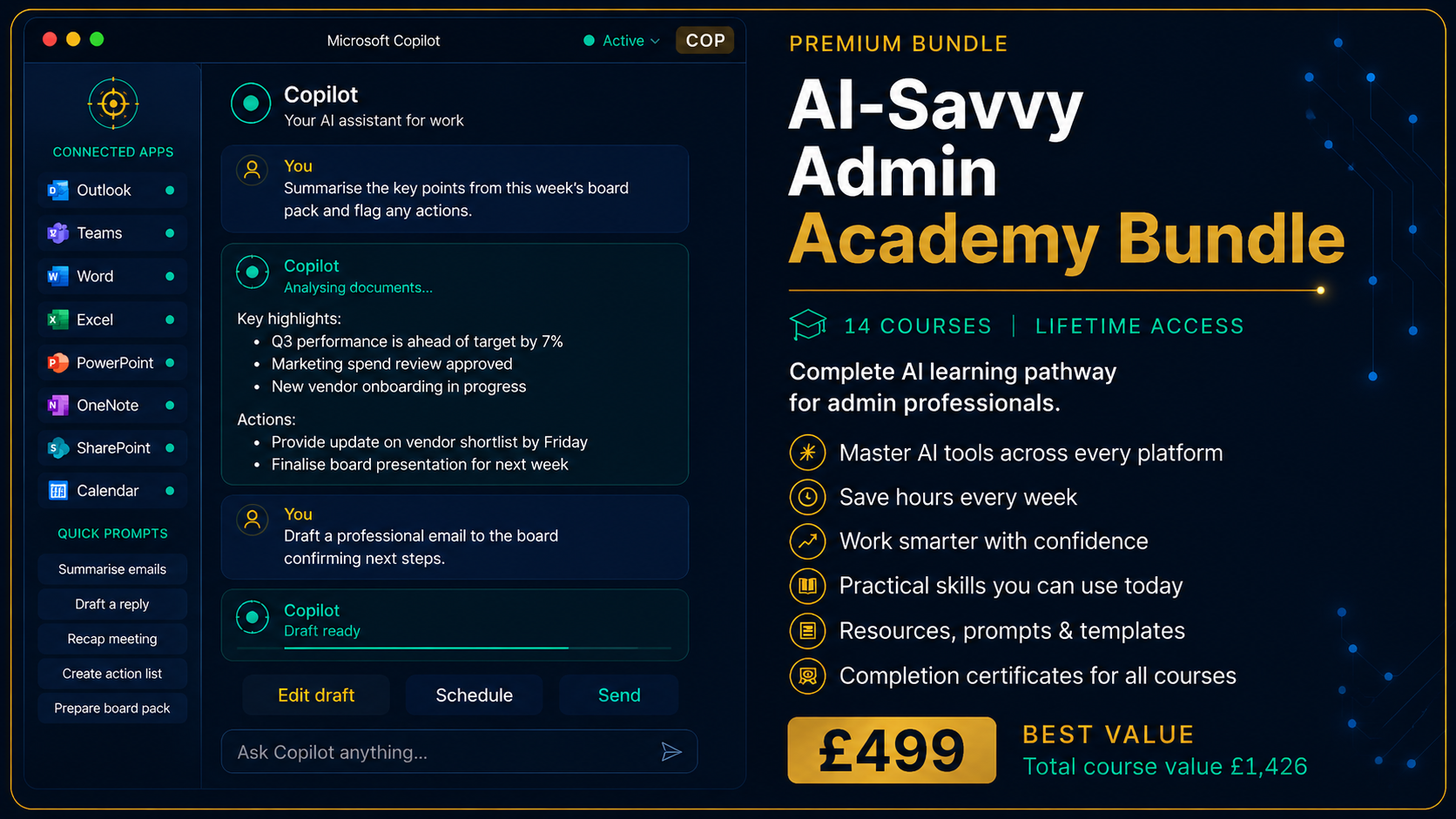 AI-Savvy Admin Academy Bundle, Premium Bundle. 14 courses, lifetime access. £499, total course value £1,426.